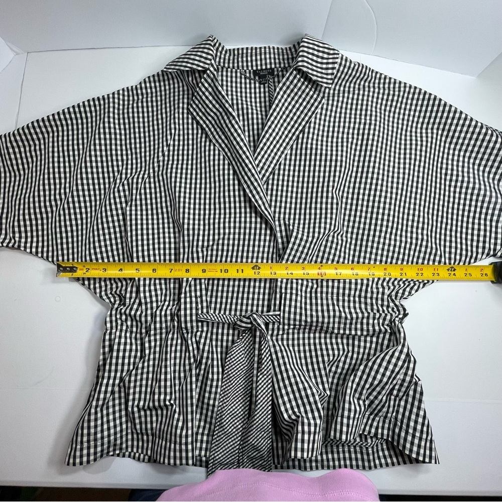 TALBOTS Womens Black White Gingham Lightweight Belt Jacket Dolman Sleeve Size L - Picture 4 of 5